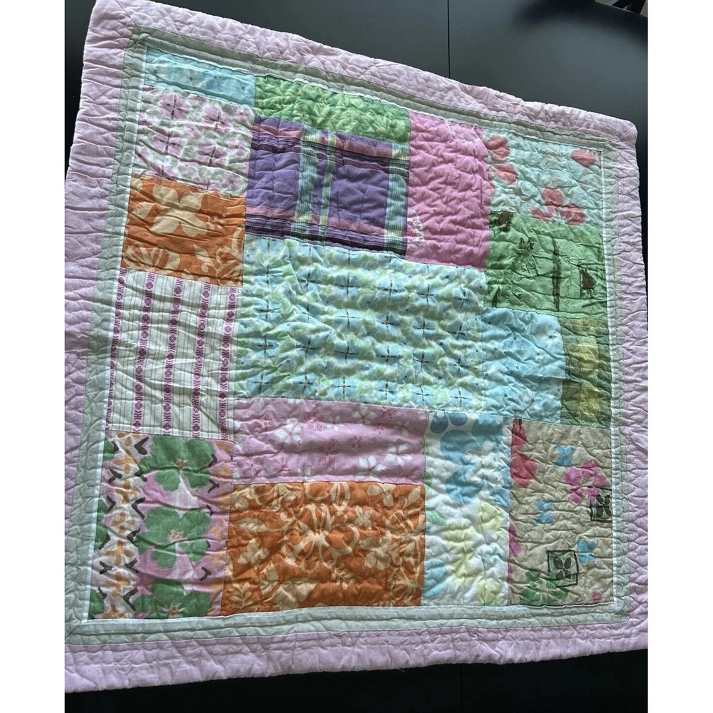 PB Teen Euro Sham Quilted Pastel Florals And Stripes European Pillow Sham